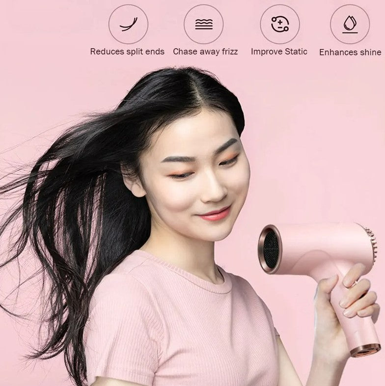 2600mAh Cordless Anion Blow Dryer Portable Hair Dryer 40/500W USB Rechargeable Powerful 2 Gears - Pink_3