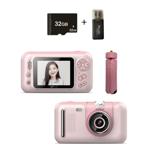 2 4 Inch Children HD Reversible Photo SLR Camera Color Pink 32G Memory Card Card Reader