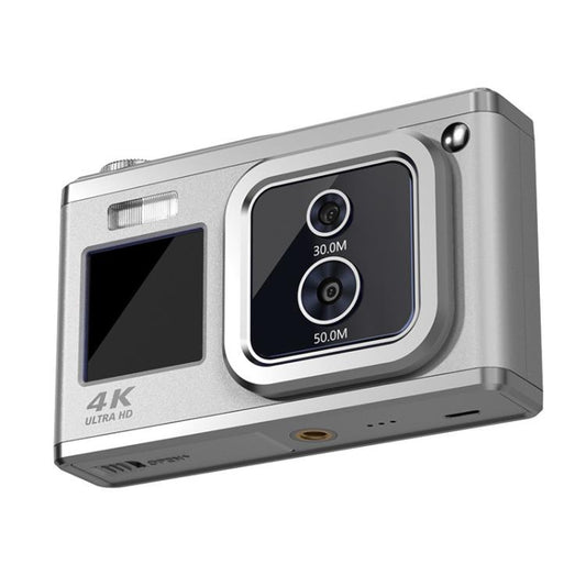 4K HD Optical Dual Lens Digital Camera 50MP Dual Screen Selfie Camera No Memory Silver